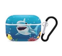 Smiling Shark AirPods Pro 2 Case Cover, Shockproof Hard Shell Protective Case for Women Men, Compatible with Airpod Pro Case 2nd/1st Generation with Keychain-White