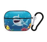 Smiling Shark AirPods Pro Case Cover with Keychain Ring PC Hard Shell Protective Case for AirPods Pro 2nd for Women Men Generation Easy Open Full Drop Protection Cover Black-Style