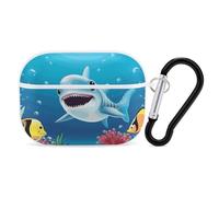 Smiling Shark AirPods Pro Case Cover with Keychain Ring PC Hard Shell Protective Case for AirPods Pro 2nd for Women Men Generation Easy Open Full Drop Protection Cover White-Style