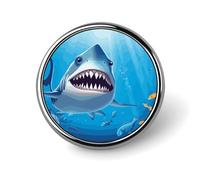 Smiling Shark Badges Decorative, Durable Aluminum Alloy Round Badge, Lightweight Button Brooch for Shirts, Jackets, Hats, Uniforms 1"