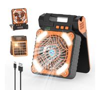 Smiling Shark Camping Fan, Portable Solar Tent Fan with Light USB Rechargeable 4 Speeds Powerful Wind 3 Timer 90° Foldable Cordless LED Desk Fans with Power Bank for Camping Fishing Ourdoor Hiking