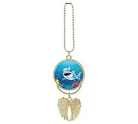 Smiling Shark Car Hanging Ornament Rear View Mirror Pendant Lucky Presents Hanging Ornament Funny Car Pendant for Office Auto Home Decoration Golden-style