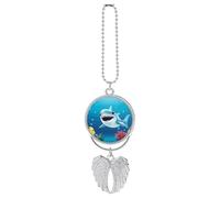 Smiling Shark Car Hanging Ornament Rear View Mirror Pendant Lucky Presents Hanging Ornament Funny Car Pendant for Office Auto Home Decoration Silver-style
