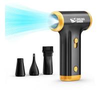 Smiling Shark Compressed Air Duster, JF-01 Brushless Motor Stepless Speed 130000RPM 5Kpa Rechargeable Cordless Electric Air Blower with LED Light for PC Cleaning/Keyboard/Car/Camping, (Black)