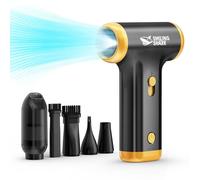 Smiling Shark Compressed Air Duster, JF-01 Brushless Motor Stepless Speed 130000RPM 5Kpa Rechargeable Cordless Electric Air Blower with LED Light for PC Cleaning/Keyboard/Car/Camping, (PRO Black)