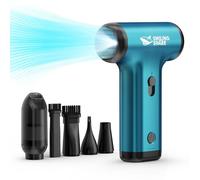 Smiling Shark Compressed Air Duster, JF-01 Brushless Motor Stepless Speed 130000RPM 5Kpa Rechargeable Cordless Electric Air Blower with LED Light for PC Cleaning/Keyboard/Car/Camping, (PRO Blue)