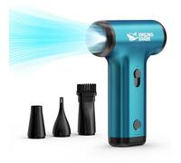 Smiling Shark Compressed Air Duster, JF-01 Brushless Motor Stepless Speed 130000RPM 5Kpa Rechargeable Cordless Electric Air Blower with LED Light for PC Cleaning/Keyboard/Car/Camping, (Blue)