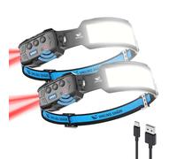 Smiling Shark Headlamp, 2 Pack Head Lamps LED Rechargeable 6 Modes 7*White Lights 270° Lighting Width Motion Sensor Red Tail Light for Camping Fishing Repairation, LED-HeadLamp-Rechargeable-Light