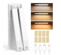 Smiling Shark HM-01 Under Cabinet Lights, 1200mAh Rechargeable Motion Sensor LED 3CCT (3000K/4000K/6000K) Stepless Dimming High Quick Recharge Magnetic Night Lights for Kitchen Bedroom Closet 2-Pack