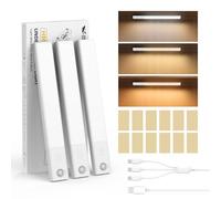 Smiling Shark HM-01 Under Cabinet Lights, 1200mAh Rechargeable Motion Sensor LED 3CCT (3000K/4000K/6000K) Stepless Dimming High Quick Recharge Magnetic Night Lights for Kitchen Bedroom Closet 3-Pack