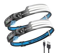 Smiling Shark LED Rechargeable Headlamp, 230°Wide Angle 2 Pack 3*White Light Lightweight HeadLamps Motion Sensor Waterproof Headlight for Camping Hiking Outdoor (White)