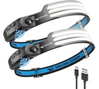 Smiling Shark LED Rechargeable Headlamp, 230°Wide Angle 2 Pack 3White Light L