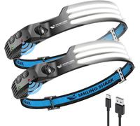 Smiling Shark LED Rechargeable Headlamp, 230°Wide Angle 2 Pack 3White Light L