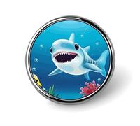 Smiling Shark Round Badge Cute Enamel Lapel Pin Brooches Button Pin Personalized Clothing Decoration Unisex Badge Holder Hats Bags Shirts Decor