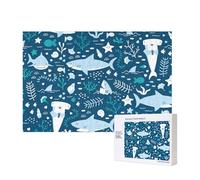 Smiling Shark Sea Animals Fishes Starfish Blue,300 Pieces Wooden Jigsaw Family Game Jigsaw Puzzles for Adults Teens Home Decor