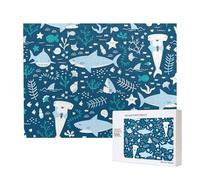 Smiling Shark Sea Animals Fishes Starfish Blue,500 Pieces Wooden Jigsaw Family Game Jigsaw Puzzles for Adults Teens Home Decor