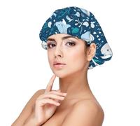 Smiling Shark Sea Animals Fishes Starfish Blue,Adult's Satin Sleeping Cap - Women's Elastic Sleep Bonnet, Adjustable Overnight Hair Cover