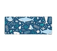 Smiling Shark Sea Animals Fishes Starfish Blue,Mouse Pad Large Desk Pad Computer Keyboard Mouse Mat With Non Slip Rubber Base 30 x 80 cm