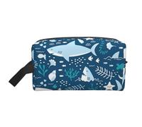 Smiling Shark Sea Animals Fishes Starfish BlueMakeup Trave Bag for Women,Cosmetic Large Capacity Organizer