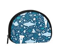 Smiling Shark Sea Animals Fishes Starfish BlueSmall Makeup Sanitary Napkin Storage Bag,Women's Cosmetic Coin Purse