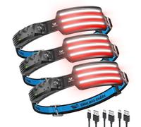 Smiling Shark TD-0123F Headlamp, Motion Sensor LED Headlight Rechargeable Fishing Head Lamp with Red Light Mode Floodlight & Spotlight Lightweight Hands-Free Headlamp for Fishing Camping (3 Piece)