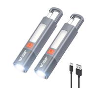 Smiling Shark Torches, G1 2 Pack Small Torch USB Rechargeable LED Super Bright Waterproof with Side Light & 3 Modes & 2-in-1 Zoomable Mini Powerful Flash Lights with Hook for Camping/Emergency, Grey
