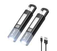 Smiling Shark Torches, G1 2 Pack Small Torch USB Rechargeable LED Super Bright Waterproof with Side Light & 3 Modes & 2-in-1 Zoomable Mini Powerful Flash Lights with Hook for Camping/Emergency, Black