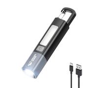 Smiling Shark Torches, G1 Small Torch USB Rechargeable LED Super Bright Waterproof with Side Light & 3 Modes & 2-in-1 Zoomable Mini Powerful Flash Lights with Hook for Camping/Emergency, Black