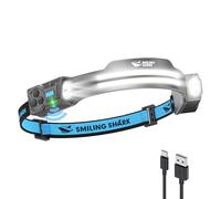 Smiling Shark TS-2 Headlamp, Dual Spotlight with Floodlight & Strobe LED Head Torch Rechargeable 2400mAh Long-Lasting with Motion Sensor Hands-Free Design for Camping Hiking Running Jogging (1 Pack)