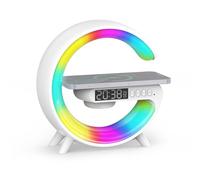 Smiling Shark Intelligente Lampe Ambiance, Lampes de Réveil Lumière avec Charge Sans Fil & Haut-Parleur Bluetooth Simulateur D'aube Bouton Contrôle 10 Mode Lumière Lampe de Reveil Pour Chambre Salon