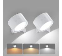 Smiling Shark Wireless Rechargeable Wall Lights 2 Pack, LED Battery Powered Wall Lights Indoor Dimmable 360° Rotate Magnetic Self Adhesive Wall Lamps no Drilling for Bedroom Bedside, White