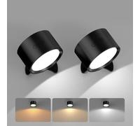 Smiling Shark Wireless Rechargeable Wall Lights 2 Pack, LED Battery Powered Wall Lights Indoor Dimmable 360° Rotate Magnetic Self Adhesive Wall Lamps no Drilling for Bedroom Bedside, Black