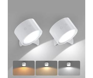 Smiling Shark Wireless Rechargeable Wall Lights 2 Pack, LED Battery Powered Wall Lights Indoor Dimmable 360° Rotate Magnetic Self Adhesive Wall Lamps no Drilling for Bedroom Bedside, White