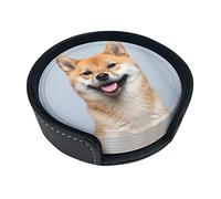 Smiling Shiba Inu Coaster,6 Pcs Leather Coasters, for Drinks Absorbent with Storage Box