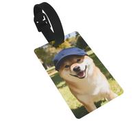 Smiling Shiba Inu Luggage Tags for Suitcases - Durable PVC ID Tags with Detachable Straps for Travel, Backpack, Golf Bag, Anti-Loss