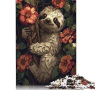 Smiling Sloth In Flowers Jigsaw Puzzles Rectangular Paper Board Puzzle Gift for Kids Age 12 Years Up 520pcs (52x38cm)