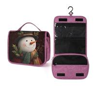 Smiling Snowman in Christmas Attire Travel Toiletry Bag for Women,Hanging Makeup Organizer with Hook for Shampoo