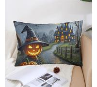 Smiling Strange Pumpkin Lantern Throw Pillow Covers 12x20 Decorative Pillow Protectors with Zipper Spring Outdoor Couch Pillows Cases Soft & Breathable Plush Bed Pillowcase for Sofa Bedroom Garden
