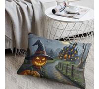 Smiling Strange Pumpkin Lantern Throw Pillow Covers 8x12 Decorative Pillow Protectors with Zipper Spring Outdoor Couch Pillows Cases Soft & Breathable Plush Bed Pillowcase for Sofa Bedroom Garden Be