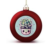 Smiling Succulents Christmas Ball Ornaments 1.6 Inch Red Shatterproof Plastic Decorative Hanging Ornaments Festive Baubles Decorations Xmas Ornament for Tree Holiday Party Home Decor