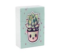 Smiling Succulents Cigarette Case Stylish Lightweight Pocket Holder Case for Smoke Waterproof Cigarette Dispenser Cigarettes Accessories for Outdoor Camping Hiking