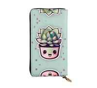 Smiling Succulents Print Leather Long Clutch Wallet â€“ Personalized, Comfortable & Lightweight with Card Holder, Coin Pocket
