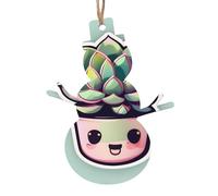 Smiling Succulents Wooden Tree Ornaments Snowman Shape 6 PCS, Hanging Decorative Pendants, Vintage Design for Holiday