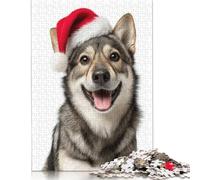 Smiling Swedish Vallhund Dog with Santa Hat Puzzle Rectangular Paper Board 100% Recycled Cardboard Jigsaw Puzzle for Adult Children's Day Gifts 1000pcs (38x26cm)