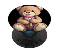 Smiling Teddy Bear Loves an Ice Cream for Boys and Girls PopSockets Adhesive PopGrip