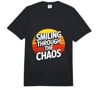 Smiling Through The Chaos Funny Retro Sunset Comfort Colors Adult Heavyweight T-Shirt