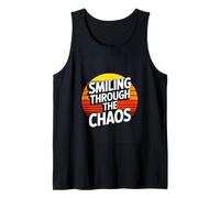 Smiling Through The Chaos Funny Retro Sunset Tank Top