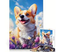 Smiling Welsh Corgi in Flowers 1000 Piece Jigsaw Puzzles for Adults Jigsaw Mind Play Home Pastime Clean Edge Lovely Present (50x75cm)