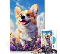 Smiling Welsh Corgi in Flowers 1000 Piece Jigsaw Puzzles for Adults Jigsaw Mind Play Home Pastime Clean Edge Lovely Present (50x75cm)