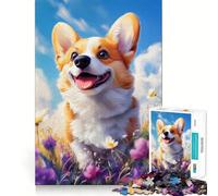 Smiling Welsh Corgi in Flowers 1000 Piece Jigsaw Puzzles for Teenagers Boost Memory Gentle Relax Premium Cut Bday Surprise (38x26cm)